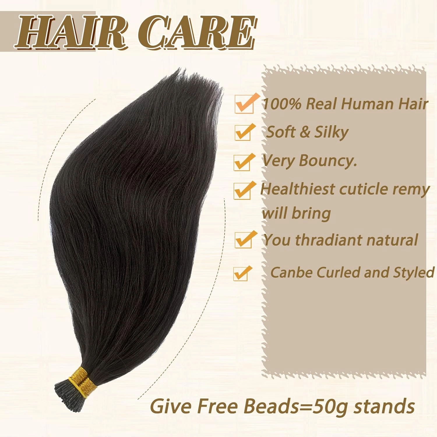 Black Hair Extensions I Tip Human Hair 20Inch Yaki Straight Micro Ring Hair Extensions Colored Natural Black 50G Hair Extensions 100% Real Human Hair Remy Hair Extension Invisible Band Hair Extensions