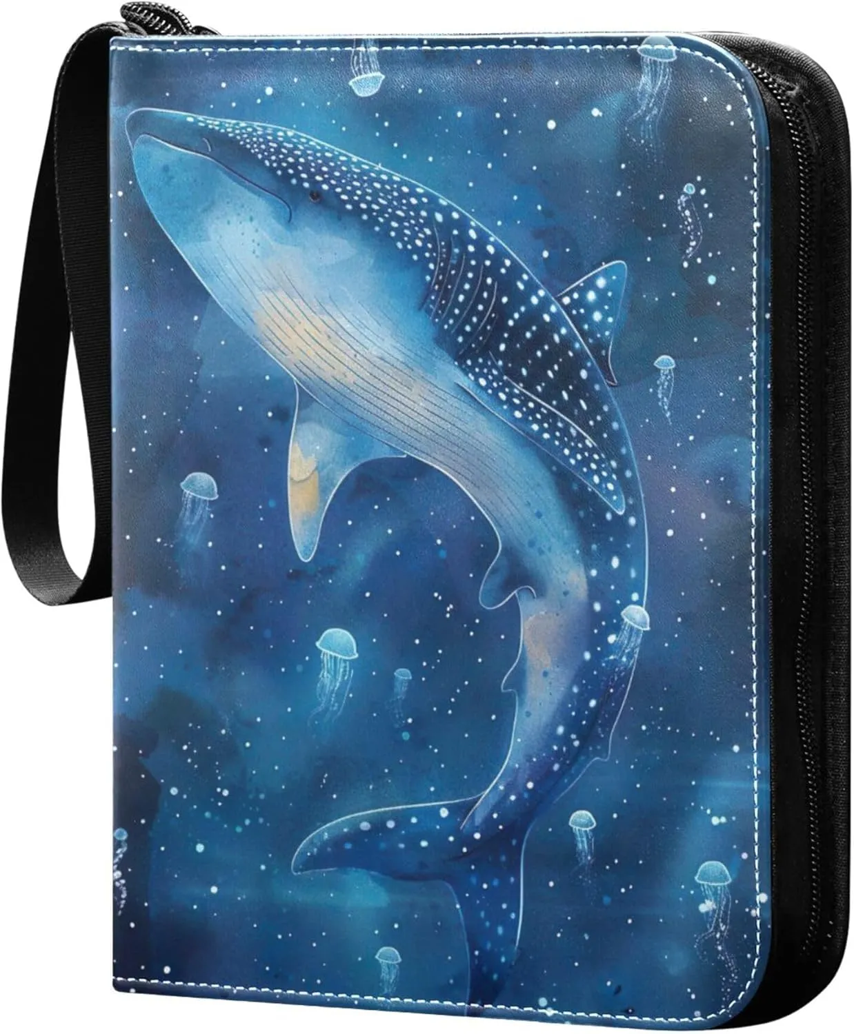 Blue Whale Card Binder 4 Pocket Collectible Trading Card Albums with 50 Sleeves Double Side PU Waterproof 3 Ring for Sports & Game Cards