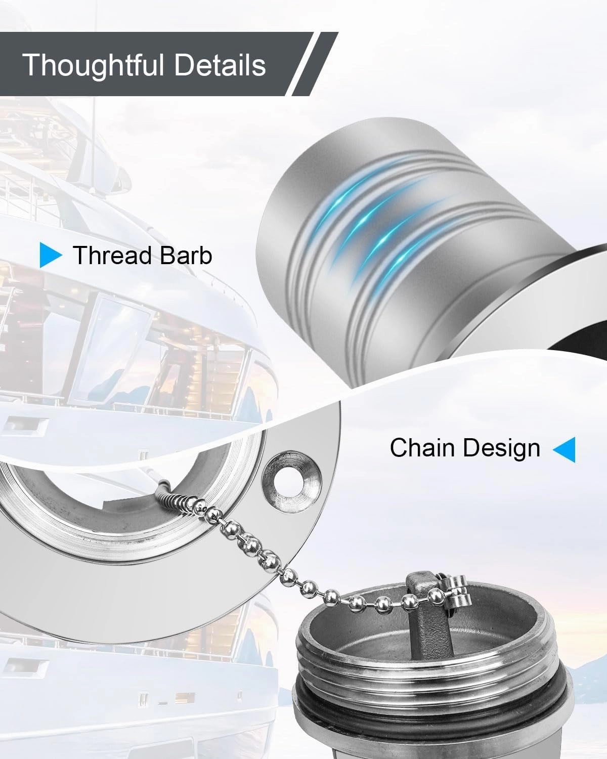 Boat Marine Deck Fill Filler Replacement Part Keyless Cap with Chain 316 Stainless Steel Mirror Polished Gas Fuel Tank Hardware for 2"(50mm) Tube