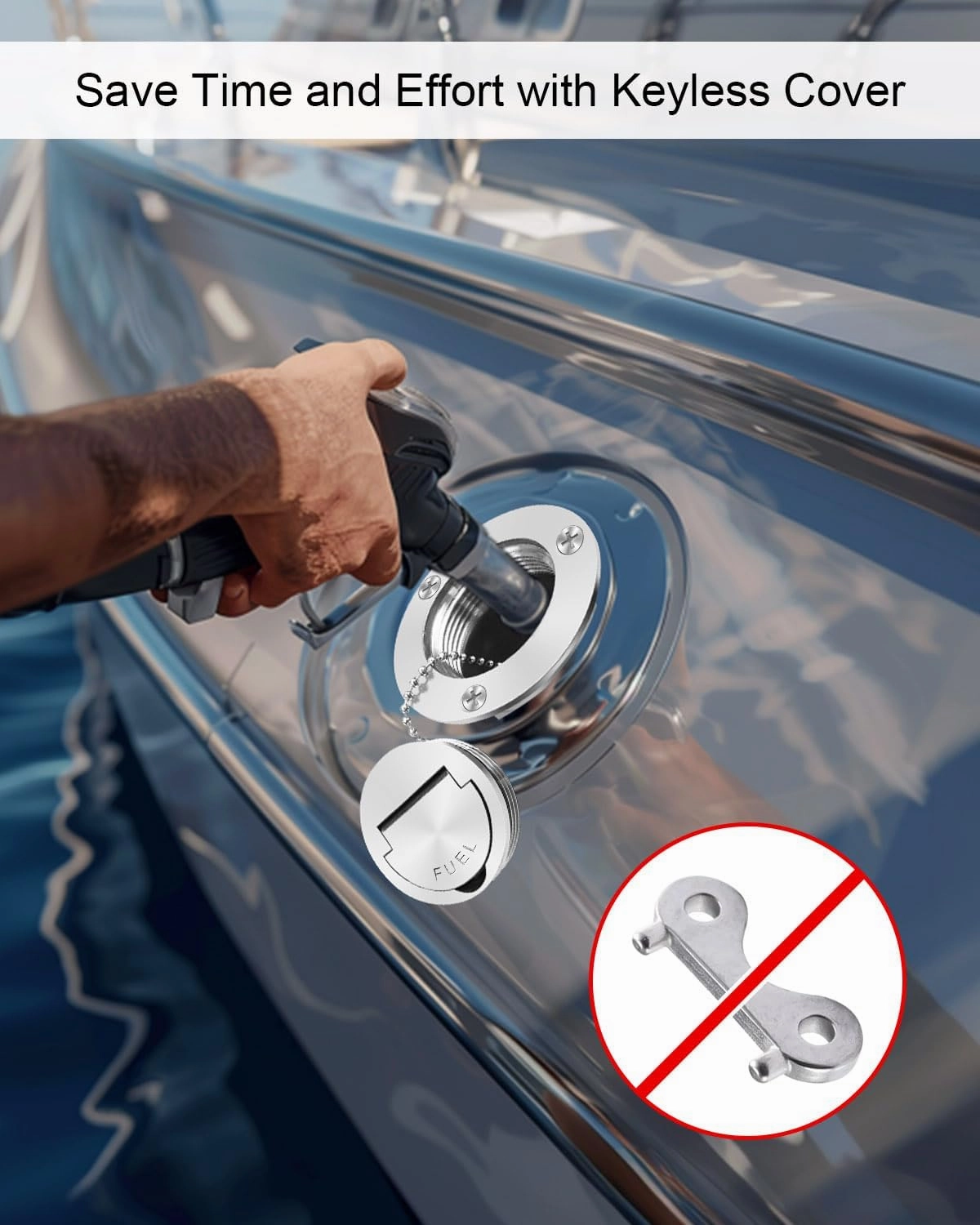 Boat Marine Deck Fill Filler Replacement Part Keyless Cap with Chain 316 Stainless Steel Mirror Polished Gas Fuel Tank Hardware for 2"(50mm) Tube