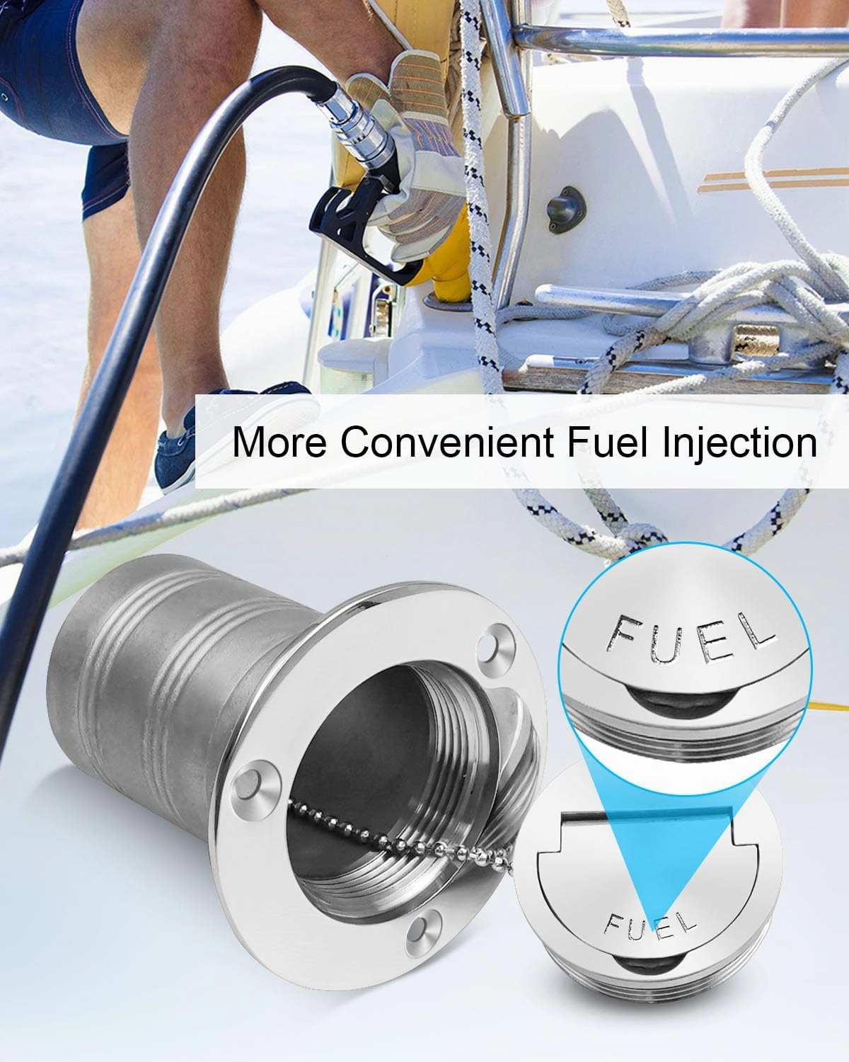 Boat Marine Deck Fill Filler Replacement Part Keyless Cap with Chain 316 Stainless Steel Mirror Polished Gas Fuel Tank Hardware for 2"(50mm) Tube