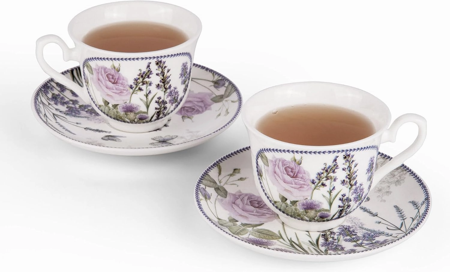 Bone China Tea/Coffee Cup and Saucer in Gift Box Fine Bone China Coffee Cup with Saucer Tea Cup and Saucer Set of One,Porcelain Cup and Saucer (Lavanda)
