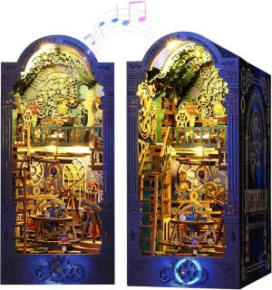 Book Nook Kit DIY Miniature House Magic Dollhouse Kit for Adults Teens, 3D Wooden Puzzle Booknook Bookshelf Insert Decor Alley Creative Bookend Model Build with Sensor Light & Music