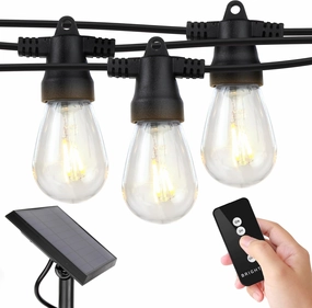 Brightech Ambience Pro Solar Powered Outdoor String Lights, 48ft Remote Control Commercial Grade Waterproof Patio Lights, 15 Edison Bulbs, Shatterproof LED String Lights for Outside - 1W Soft White