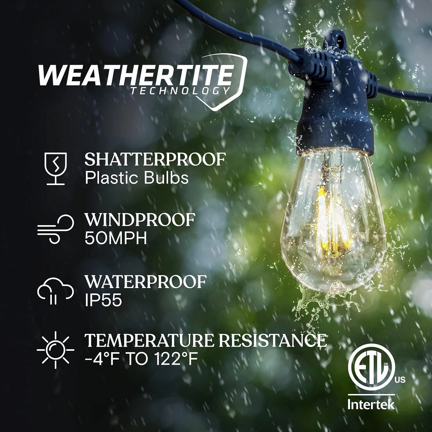 Brightech Ambience Pro Solar Powered Outdoor String Lights, 48ft Remote Control Commercial Grade Waterproof Patio Lights, 15 Edison Bulbs, Shatterproof LED String Lights for Outside - 1W Soft White