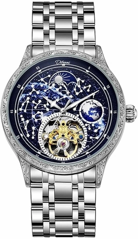 Brilliant Starry Sky Luminous Tourbillon Mechanical Watches Vintage Luxury Stainless Steel/Genuine Leather Strap Watch Mens Automatic Skeleton Wristwatch