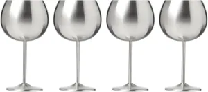 Cambridge Silversmiths 4 Piece Set of 12 oz Stainless Steel Balloon-Shaped Single Wall Wine Glasses