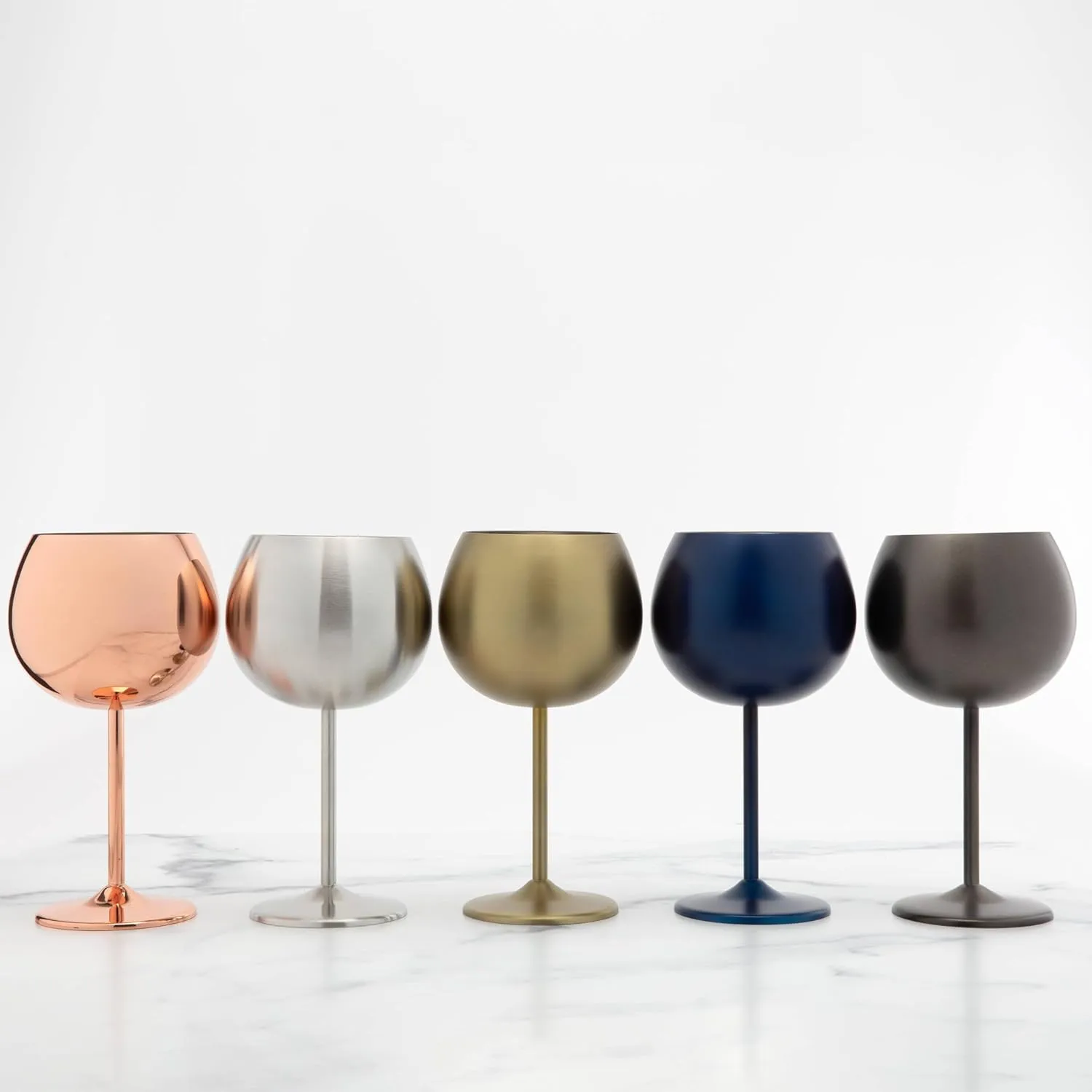 Cambridge Silversmiths 4 Piece Set of 12 oz Stainless Steel Balloon-Shaped Single Wall Wine Glasses