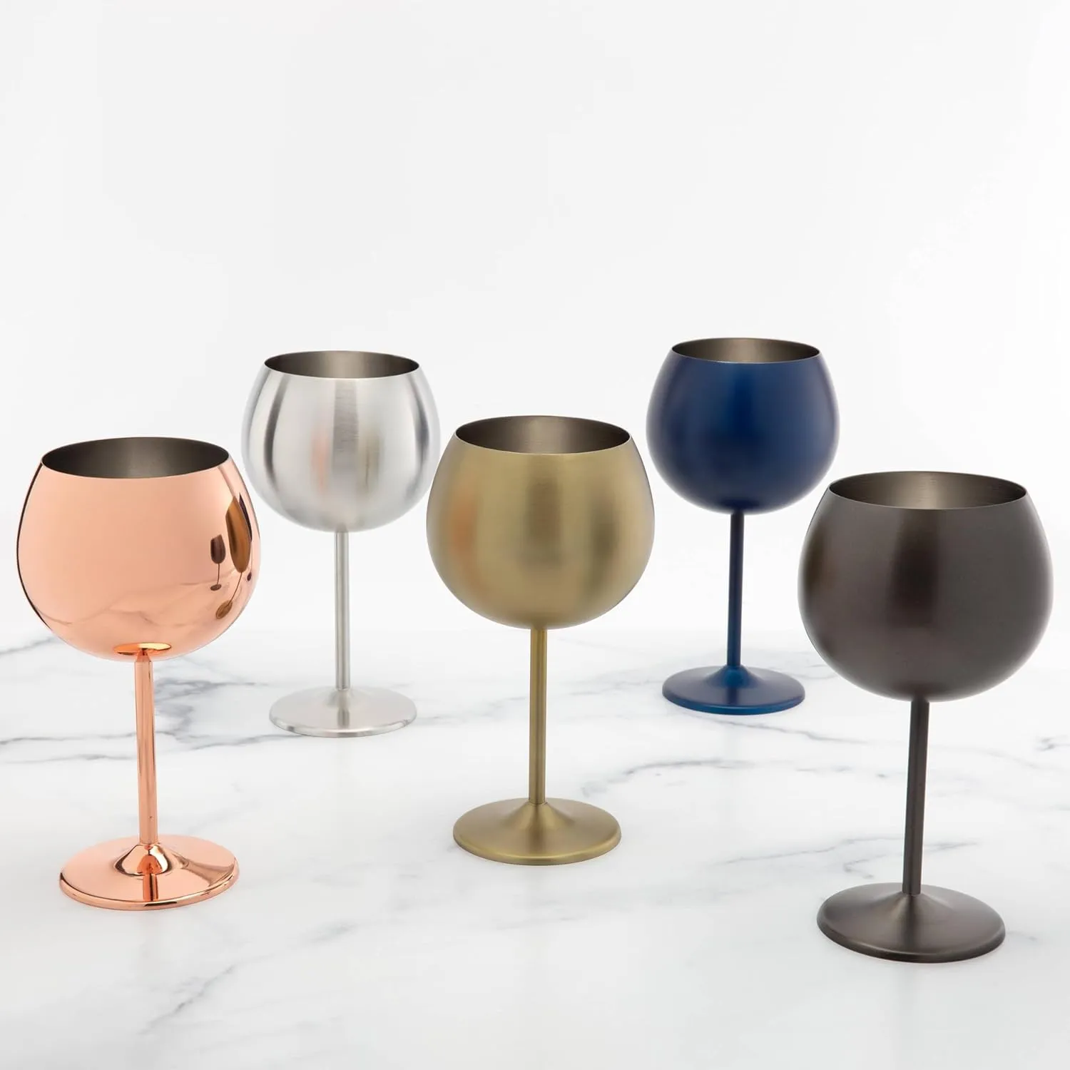 Cambridge Silversmiths 4 Piece Set of 12 oz Stainless Steel Balloon-Shaped Single Wall Wine Glasses