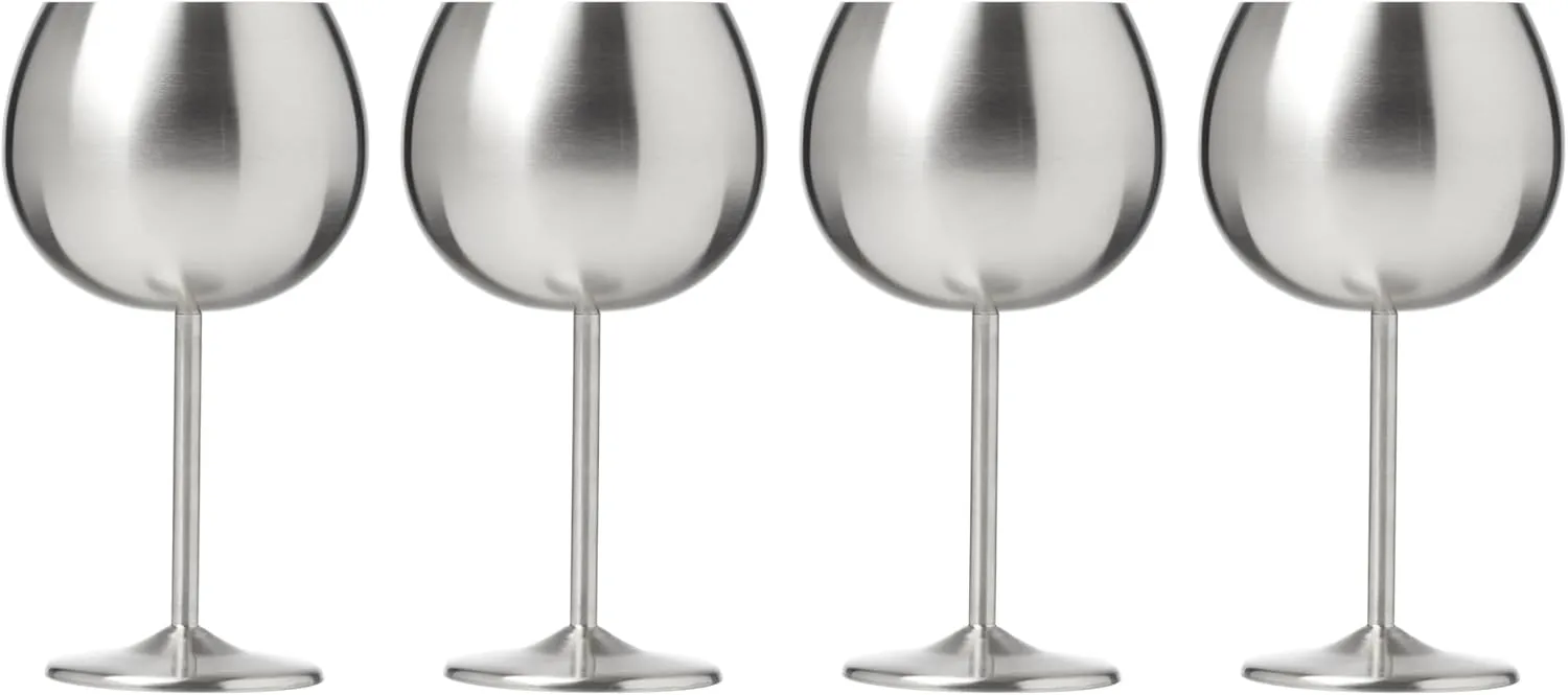Cambridge Silversmiths 4 Piece Set of 12 oz Stainless Steel Balloon-Shaped Single Wall Wine Glasses