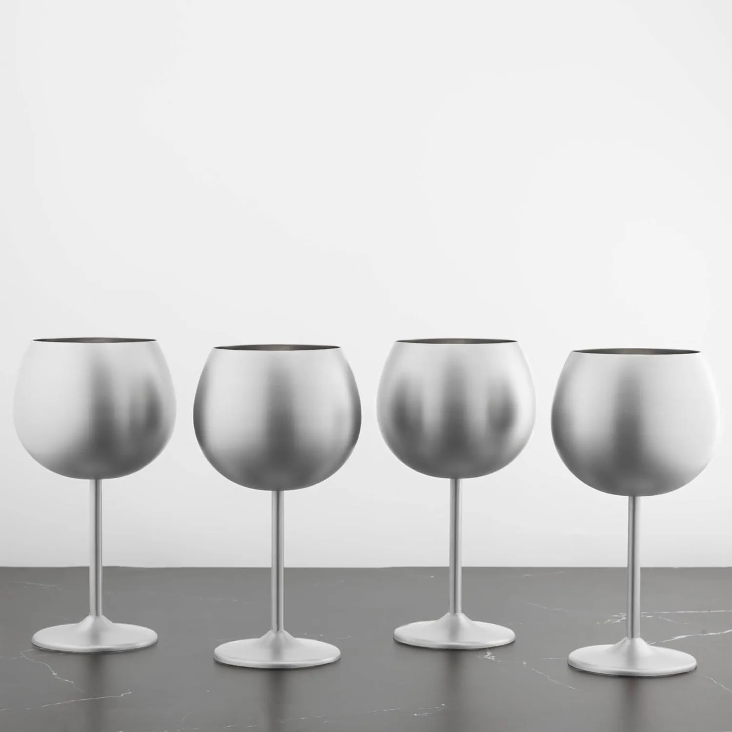 Cambridge Silversmiths 4 Piece Set of 12 oz Stainless Steel Balloon-Shaped Single Wall Wine Glasses
