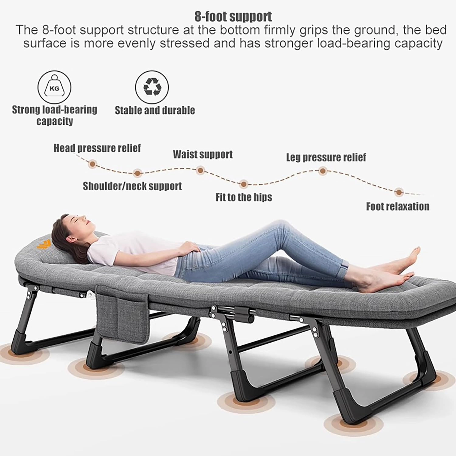 Camping Sleeping Cot, Heavy Duty Sleeping Cots, 6-Position Folding Cot, Lounge Chair with Mattress, Portable Travel Camp Cots for Home, Office Nap and Outdoor Beach(200x65CM)