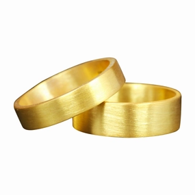 Caprixus His and Hers Wedding Rings 925 Sterling Silver Matching Wedding Band Set 24K Gold Vermeil Flat Satin Finish Matte Handmade Couple Ring Set - Custom Engraving