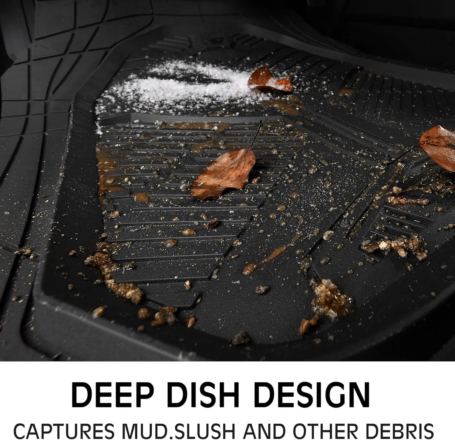CAR PASS Heavy Duty Rubber Car Mats, Deep-Dish Odorless Car Floor Mats All Weather, Universal Trim-to-Fit for SUVs Trucks Sedans, Waterproof Anti-Slip, 3 Pieces V12 Black