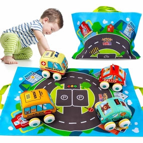 Car Toys for 1 Year Old Boy Soft Baby Toy Set Pull Back Car Set Birthday Gift for 1-3 Year Old Baby