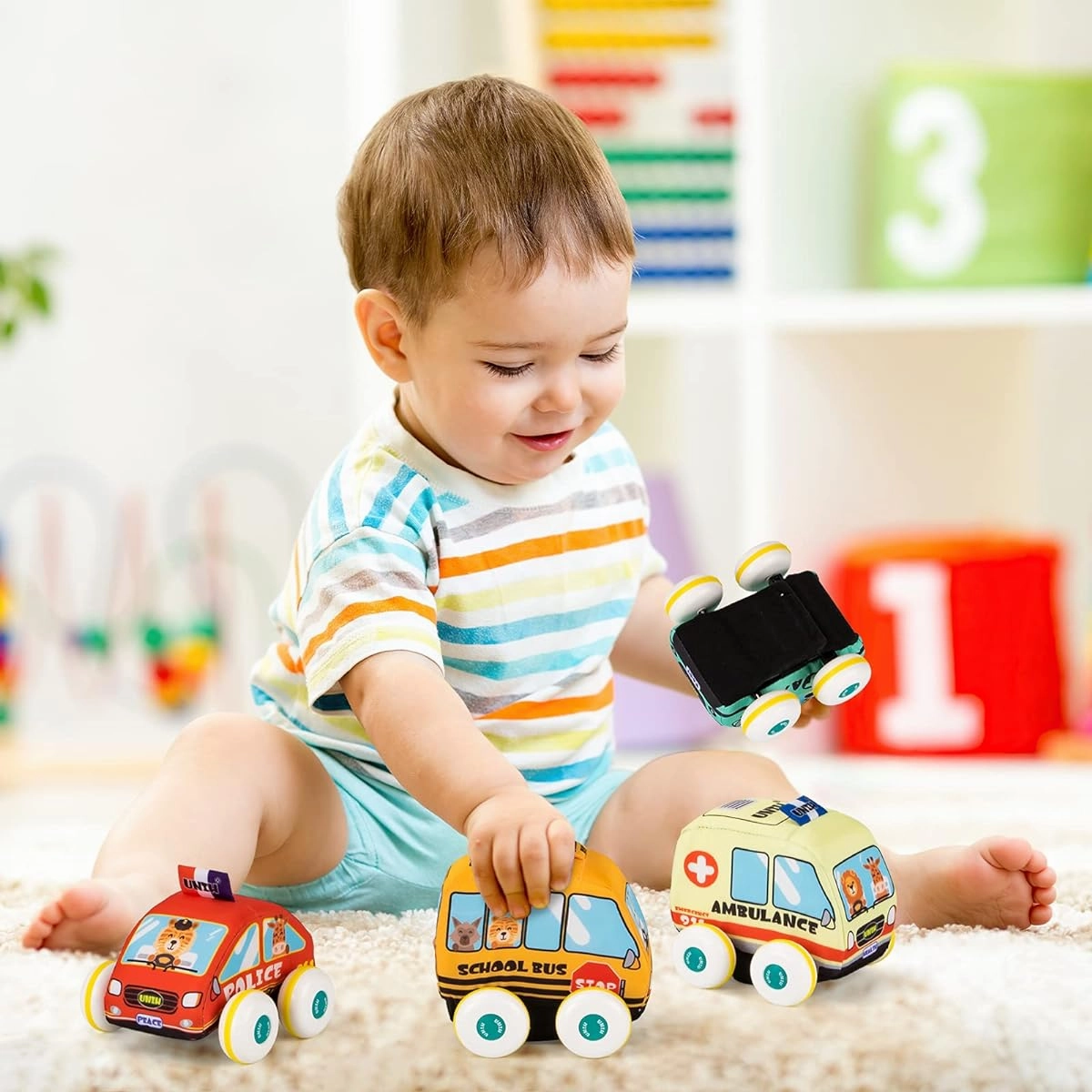 Car Toys for 1 Year Old Boy Soft Baby Toy Set Pull Back Car Set Birthday Gift for 1-3 Year Old Baby