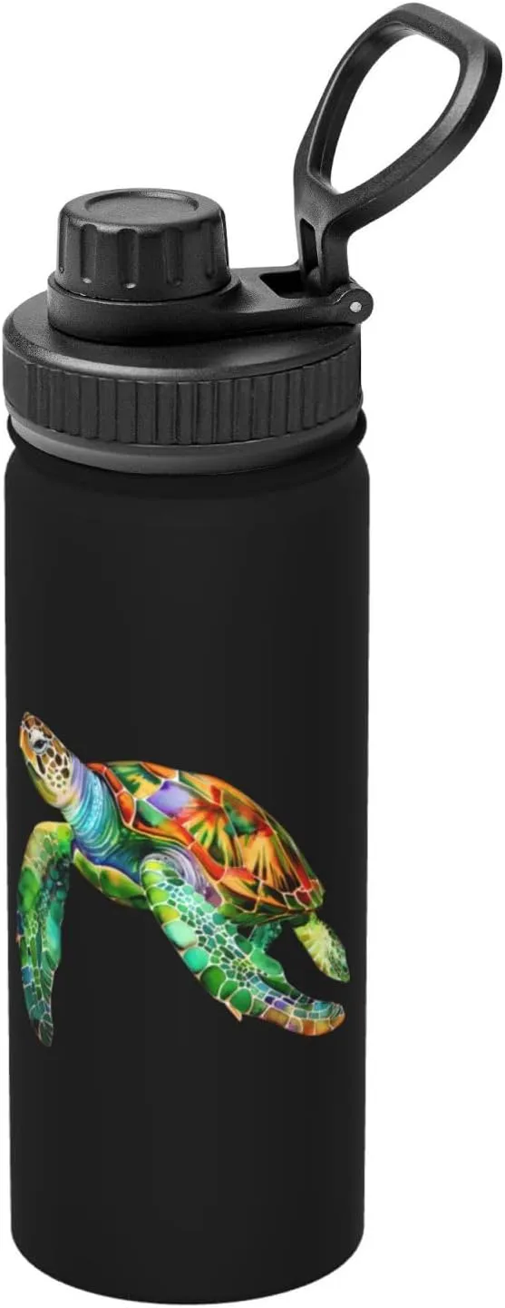 Cartoon Sea Turtle 18 oz Stainless Steel Water Bottles Insulated Sports Water Bottle with Spout Lid, Double Wall Travel Water Flask for Running Hiking Fishing