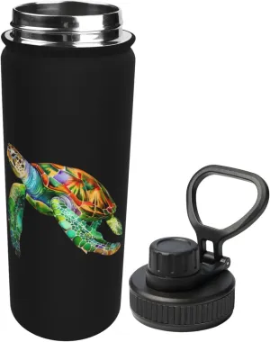 Cartoon Sea Turtle 18 oz Stainless Steel Water Bottles Insulated Sports Water Bottle with Spout Lid, Double Wall Travel Water Flask for Running Hiking Fishing