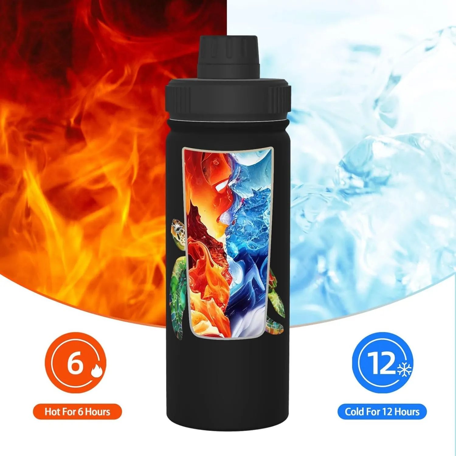 Cartoon Sea Turtle 18 oz Stainless Steel Water Bottles Insulated Sports Water Bottle with Spout Lid, Double Wall Travel Water Flask for Running Hiking Fishing