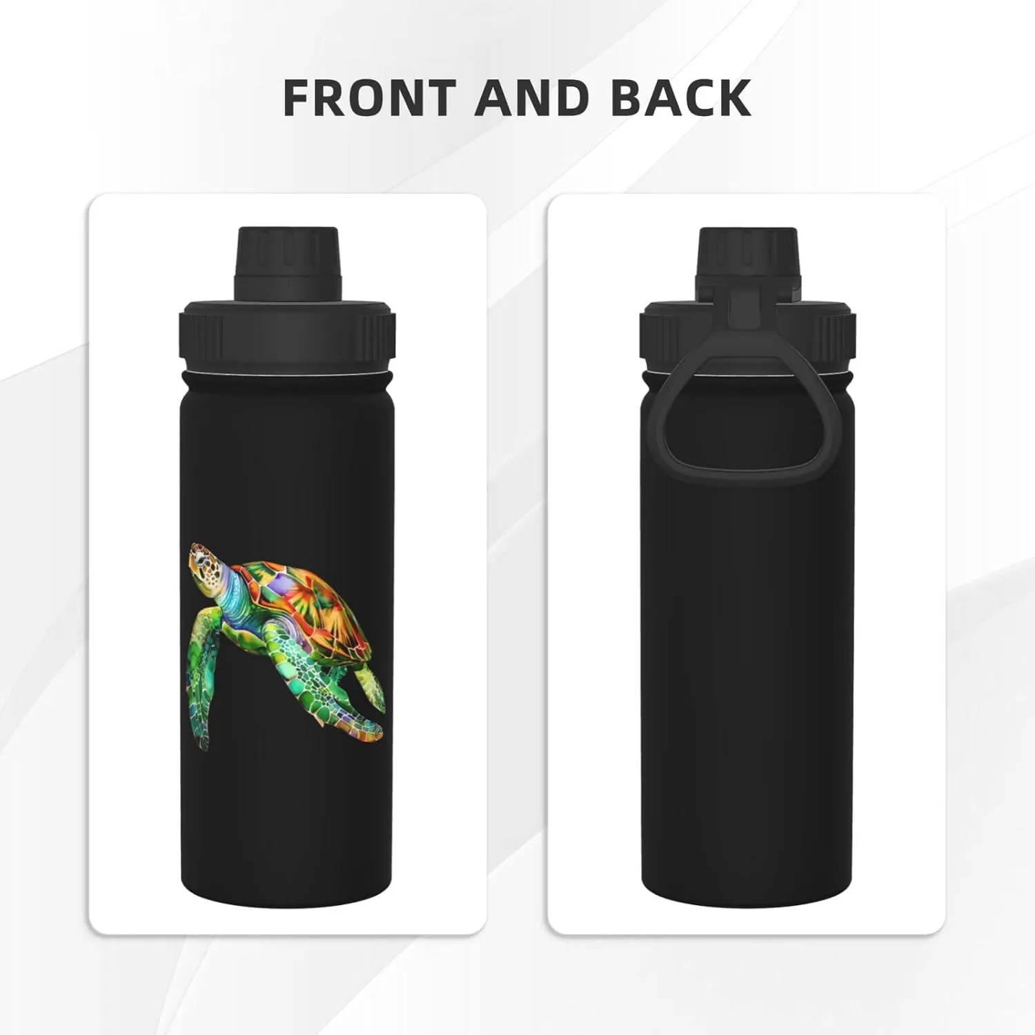 Cartoon Sea Turtle 18 oz Stainless Steel Water Bottles Insulated Sports Water Bottle with Spout Lid, Double Wall Travel Water Flask for Running Hiking Fishing