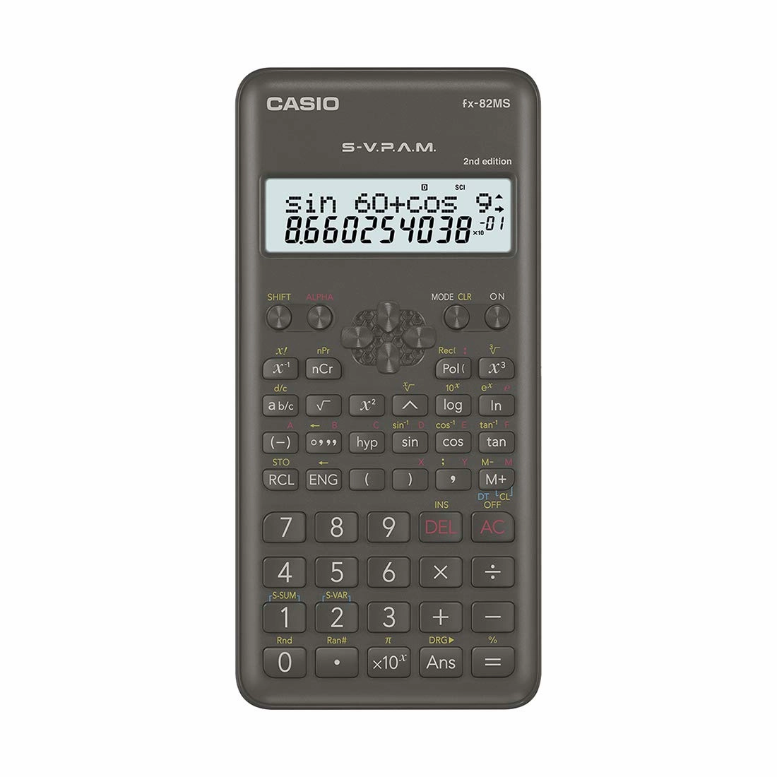 Casio FX-82MS 2nd Gen Non-Programmable Scientific Calculator, 240 Functions and 2-line Display, Black