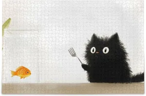 Cat Fish Funny Bottle Jigsaw Puzzle 1000 Piece, Educational Intellectual Decompression Puzzle Game Jigsaw Puzzle for Adult Active Thinking Party Entertainment, Family Games