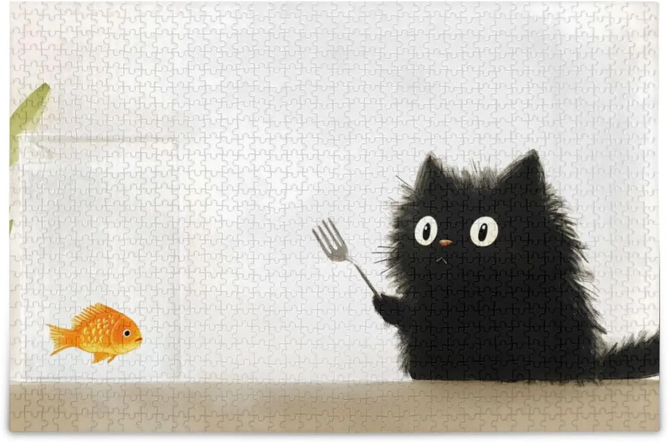 Cat Fish Funny Bottle Jigsaw Puzzle 1000 Piece, Educational Intellectual Decompression Puzzle Game Jigsaw Puzzle for Adult Active Thinking Party Entertainment, Family Games
