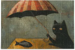 Cat Umbrella Fish Table Jigsaw Puzzle 500 Piece, Educational Intellectual Decompression Puzzle Game Jigsaw Puzzle for Adult Active Thinking Party Entertainment, Family Games