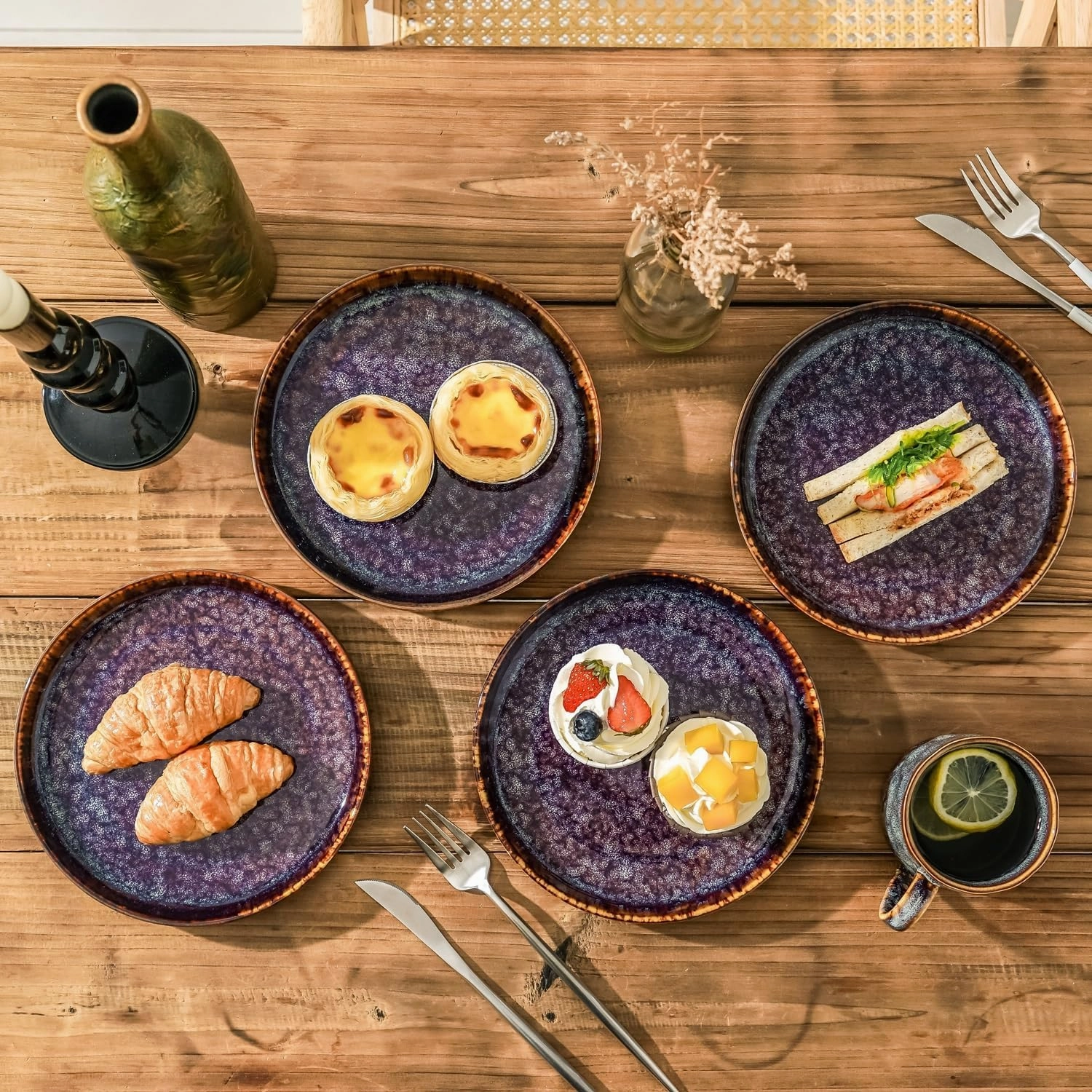 Ceramic dinner plates set of 4, Dessert plates & Salad plates for party and wedding, Microwave safe porcelain plates set, 8 Inch