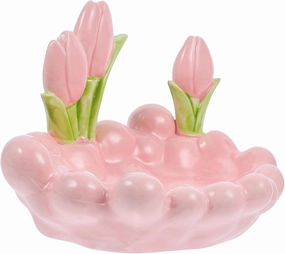 Ceramic Trinket Dish Watch Keys Tray Storage Rack Jewelry Organizer Dish Necklace Dressing Table Make up Jewelry Rack Home Decor Storage Small Key Key Ring Disk Jewelry (Pink 19.00X12.80X12.70CM)