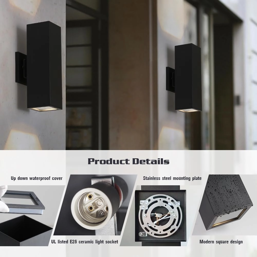 Cerdeco Aluminum Modern Outdoor Wall Light, Exterior Up Down Light Fixtures Matte Black [UL Listed] (2 Pack)