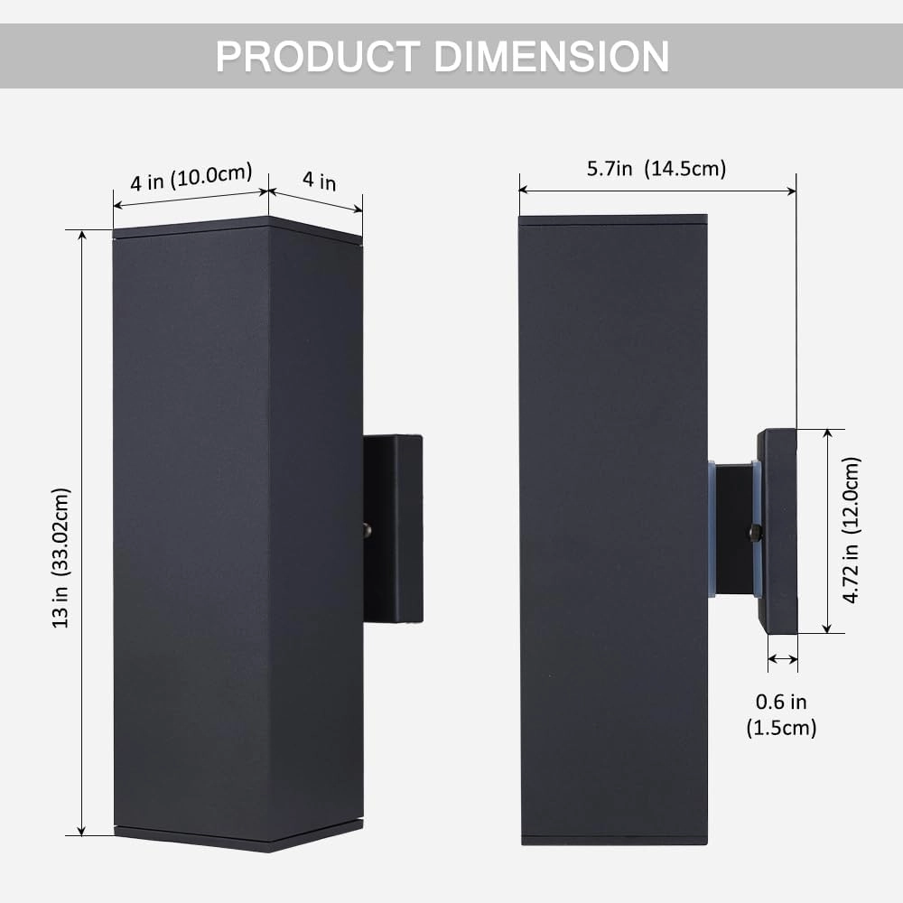 Cerdeco Aluminum Modern Outdoor Wall Light, Exterior Up Down Light Fixtures Matte Black [UL Listed] (2 Pack)