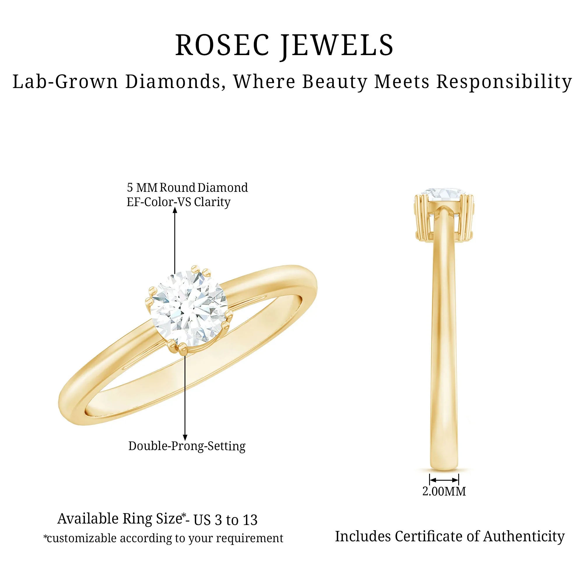 Certified 5 MM Lab Grown Diamond Solitaire Promise Ring
