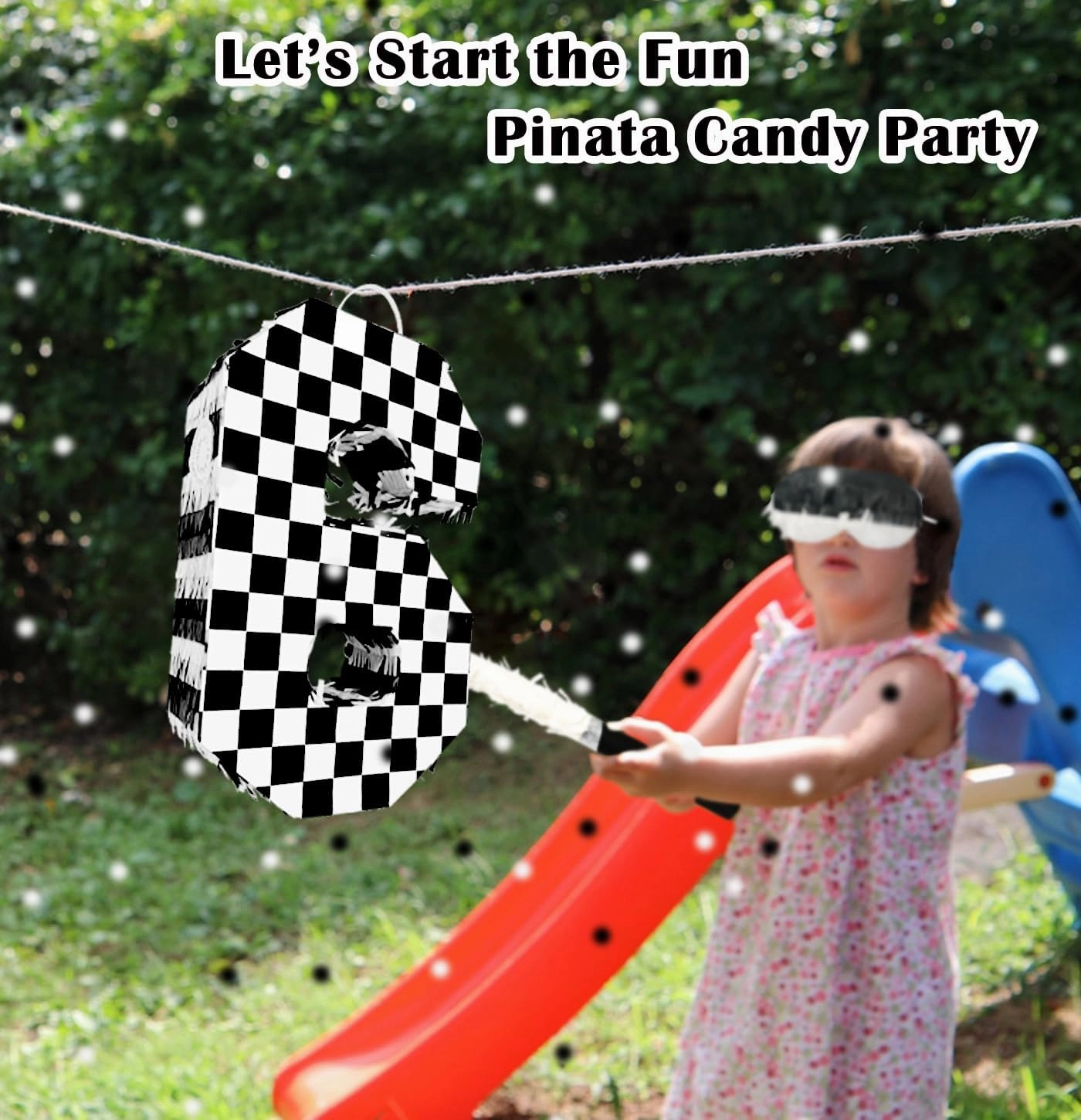 Checkered Number 6 Pinata Black and White Checkered Pinata with Stick and Blindfold Confetti for 6th Birthday Racing Car Party Game Supplies Race Car Pinata