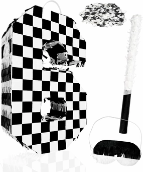 Checkered Number 6 Pinata Black and White Checkered Pinata with Stick and Blindfold Confetti for 6th Birthday Racing Car Party Game Supplies Race Car Pinata