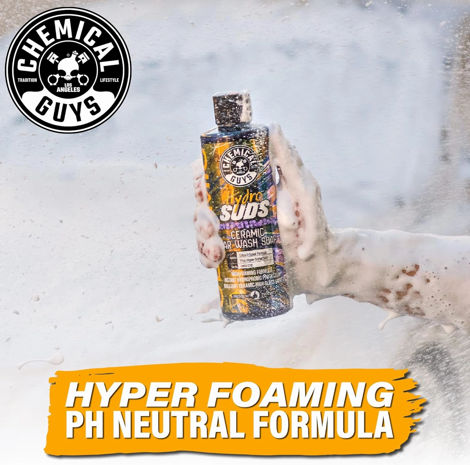 Chemical Guys CWS21264 HydroSuds Ceramic SiO2 Shine High Foaming Car Wash Soap (Works with Foam Cannons, Foam Guns or Bucket Washes) For Cars, Trucks, Motorcycles, RVs & More, 64 fl oz, Berry Scent