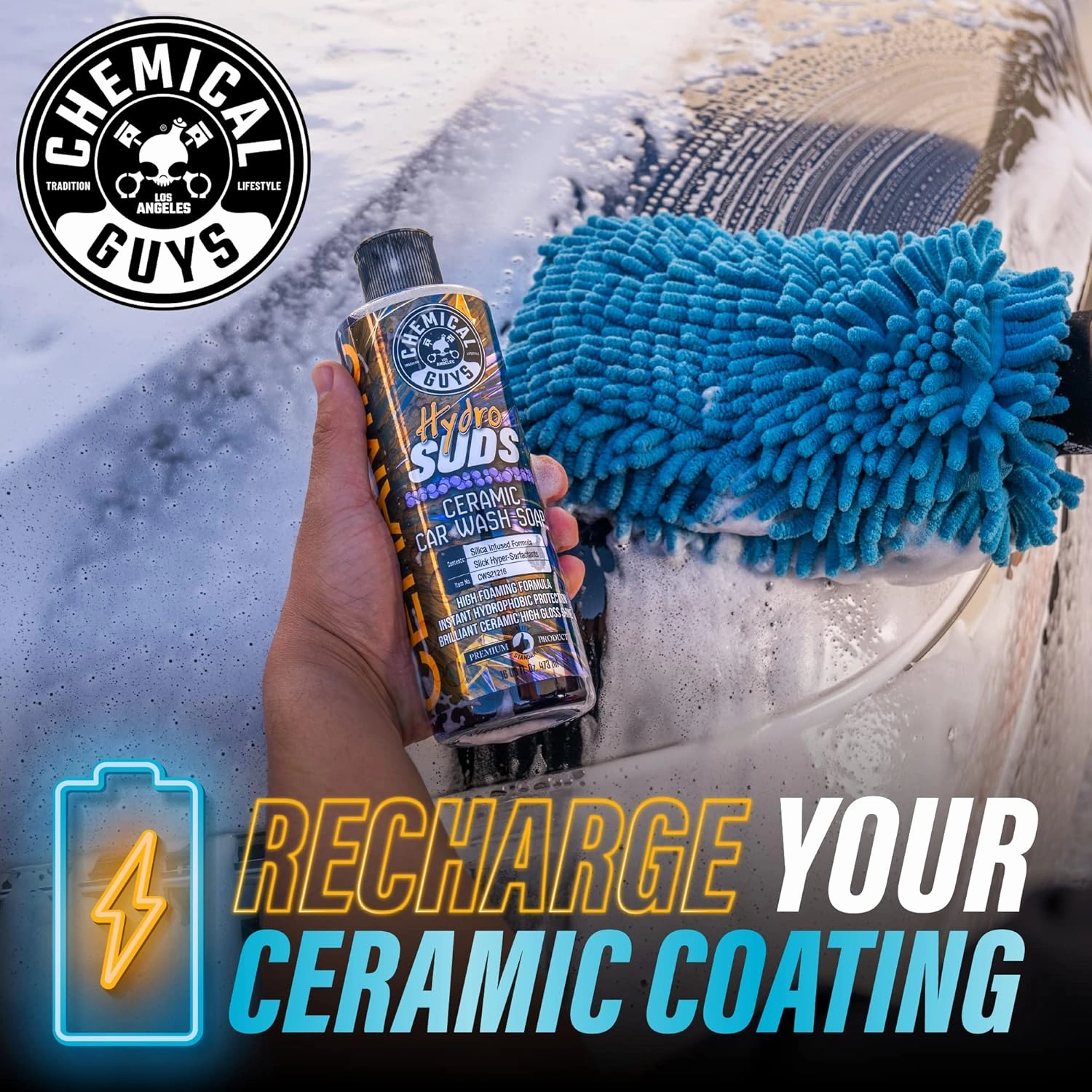 Chemical Guys CWS21264 HydroSuds Ceramic SiO2 Shine High Foaming Car Wash Soap (Works with Foam Cannons, Foam Guns or Bucket Washes) For Cars, Trucks, Motorcycles, RVs & More, 64 fl oz, Berry Scent