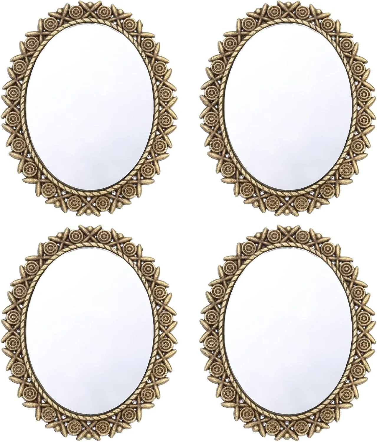 CHGCRAFT 4 Pcs Dollhouse Mirrors Miniature Mirror Oval Mirror in Antique Bronze Frame Miniatures Furniture for Dollhouse DIY Decoration, 51×41×2.5mm
