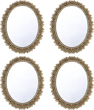 CHGCRAFT 4 Pcs Dollhouse Mirrors Miniature Mirror Oval Mirror in Antique Bronze Frame Miniatures Furniture for Dollhouse DIY Decoration, 51×41×2.5mm