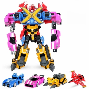 Children's Transforming Car Toy Transforming Robot Action Doll Boys Toy 5in 1 Assembly Mecha Robot Children's Gift (B(4 in 1))