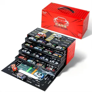 Children's mini Alloy car Set, Rear Pull Back Cars Set Alloy Racing Toy, with Garage and Track,Toy Cars Bulk for Kids，Suitable for Boys Aged 3, 4, 5, 6, 7, and 8 (48 Pieces)