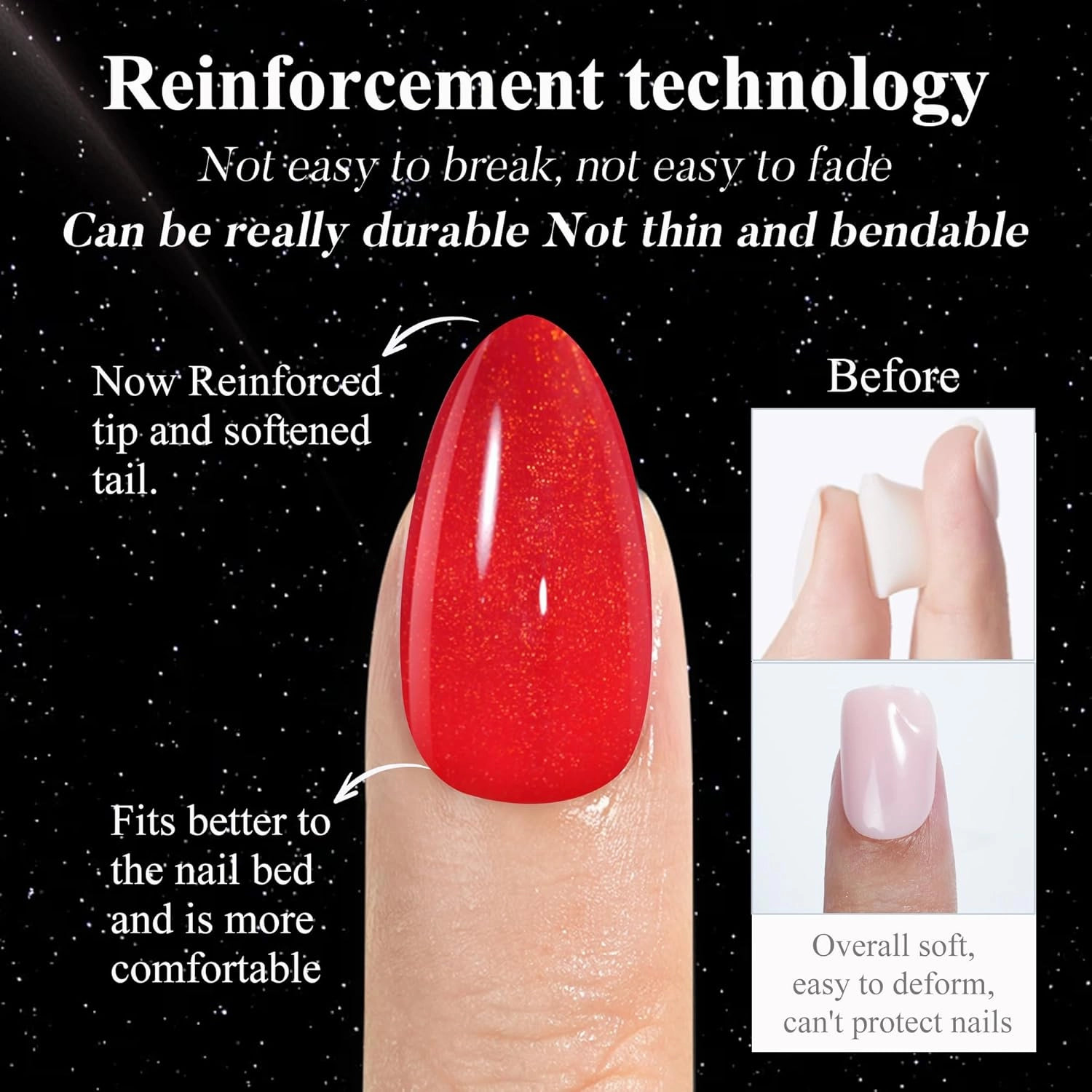 Christmas Fiery Red Press on Nails Set, 160Pcs Short Almond Fake Nails with Fine Glitter Glossy Acrylic False Nails Reusable Full Cover Stick on Nails for Women, 32 Sizes Thicker
