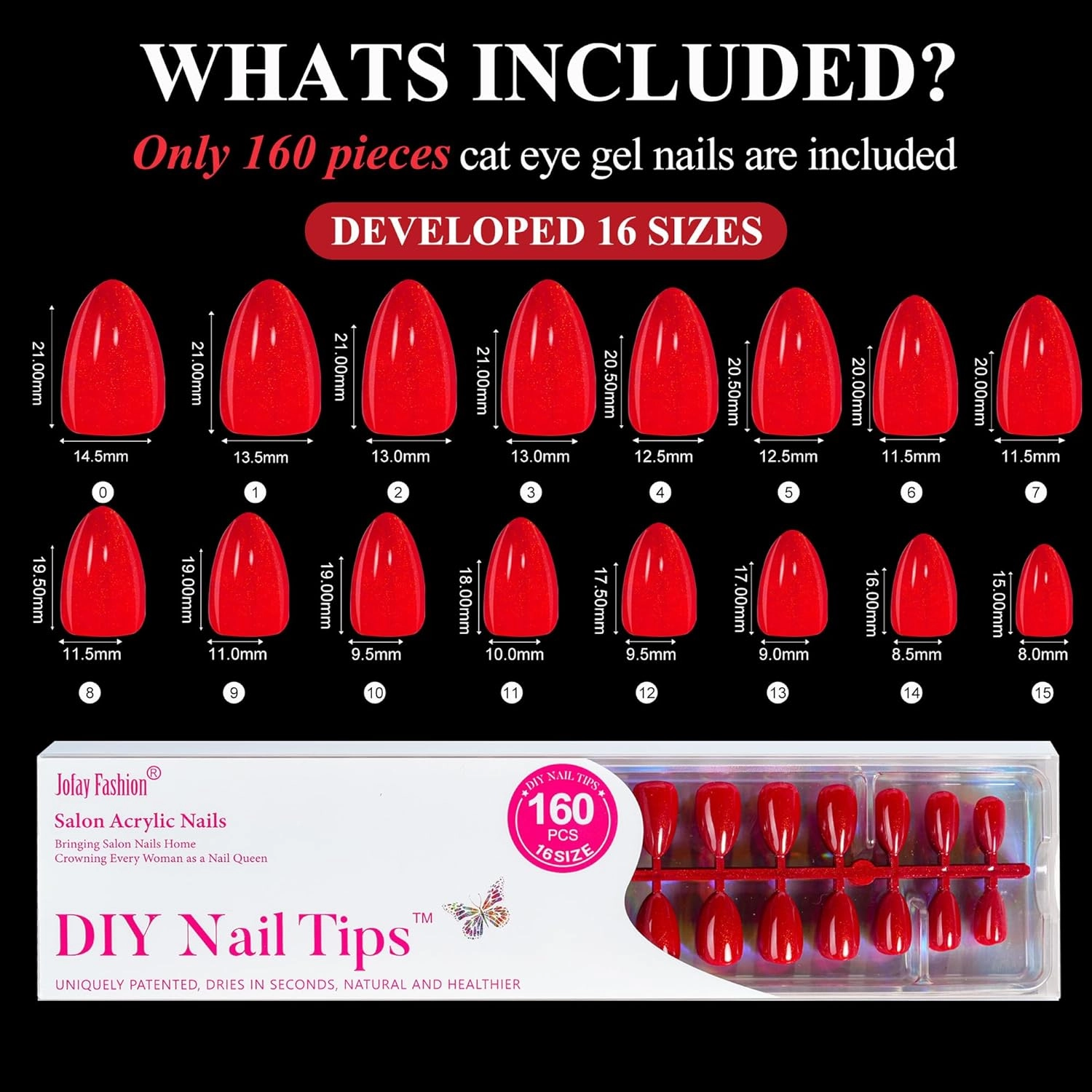 Christmas Fiery Red Press on Nails Set, 160Pcs Short Almond Fake Nails with Fine Glitter Glossy Acrylic False Nails Reusable Full Cover Stick on Nails for Women, 32 Sizes Thicker