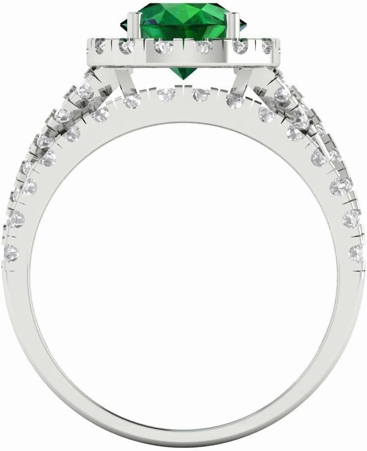Clara Pucci 2.40ct Round cut Custom Engraving Halo Faux Green Emerald Engagement Ring Band Wedding Bridal Set 14k White Gold 10