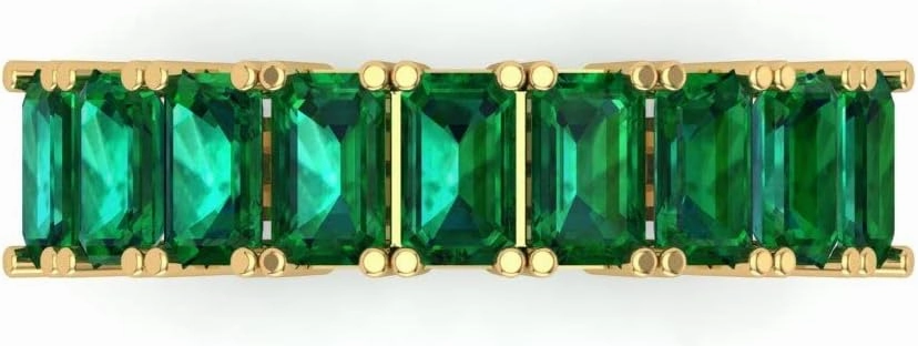 Clara Pucci 2.61 ct Brilliant Emerald Cut Simulated Emerald 18K Yellow Gold Engagement Wedding Eternity Band SZ 6.75