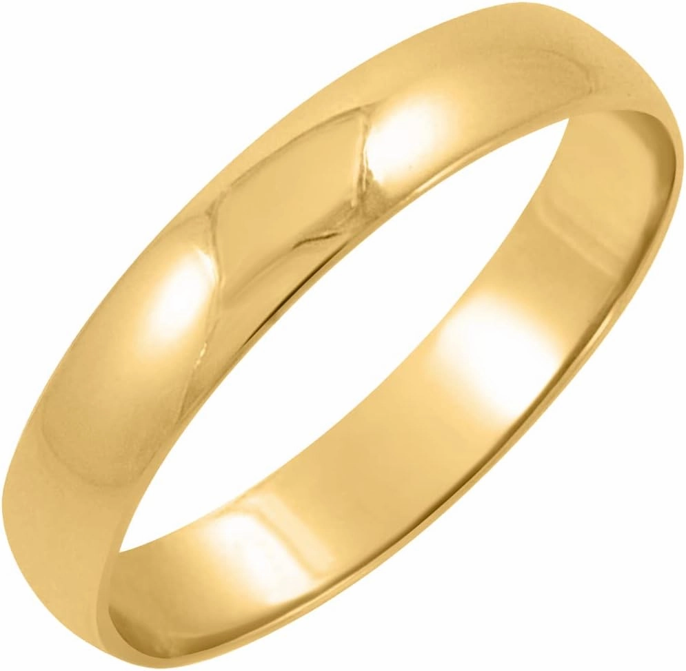 Classic 4mm Solid 10K White or Yellow Gold Traditional Classic Plain High Polished Wedding Band for Men or Women (Available Sizes 7-14)