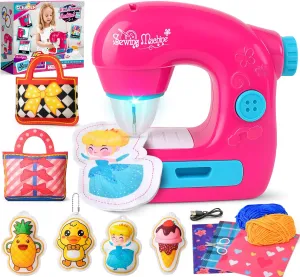 Cleboen Mini Sewing Machine Toy Kit for Kids Beginners, 22pcs Portable Electric Sewing Machine With Sewing Kit, Light and Finger Guard, Birthday Christmas gift for Kids Girls 4-12