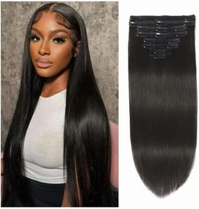Clip in Hair Extensions 16"-26" Clip in Human Hair Extensions 120g 8 Pieces with 18 Clips Natural Black Double Weft Brazilian Remy Hair Thick Silky Straight Hair Extensions Human Hair Extensions Clip(