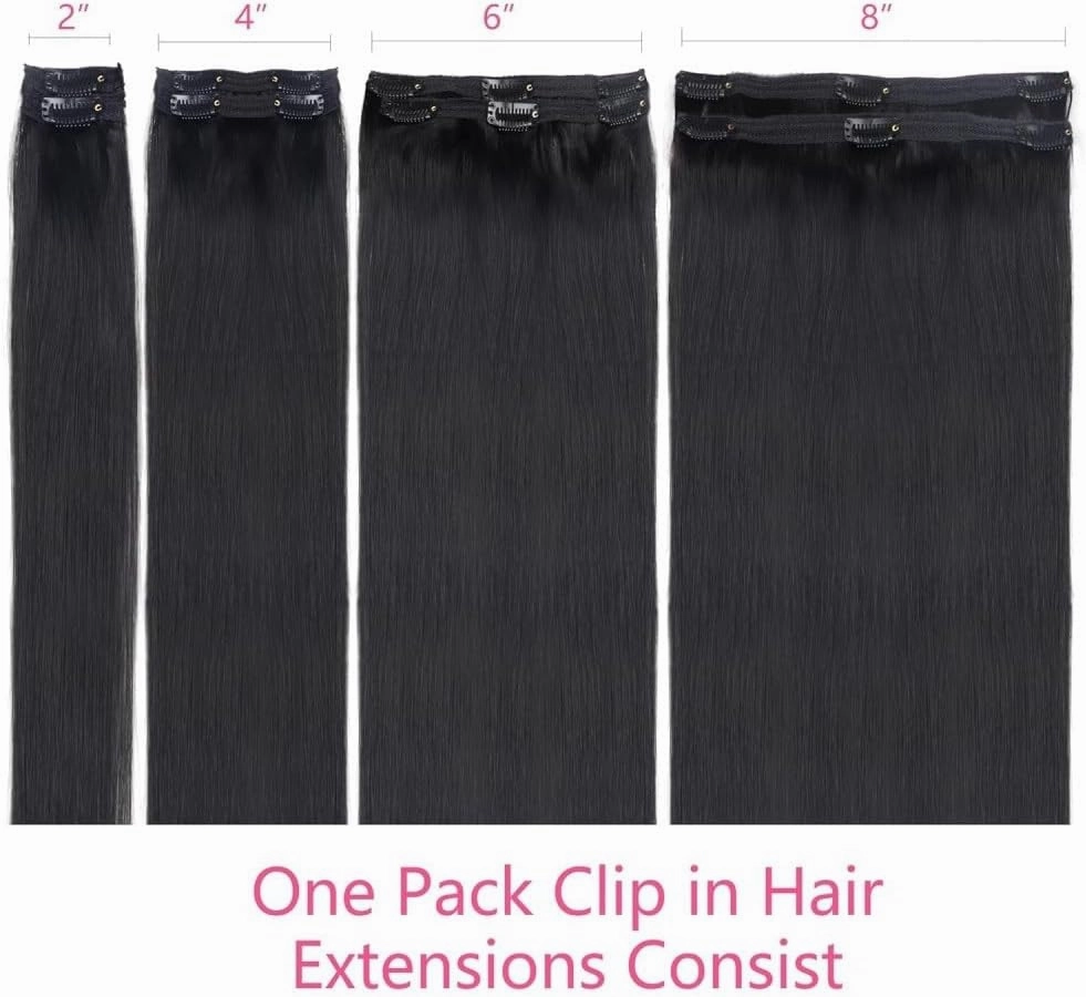 Clip in Hair Extensions 16"-26" Clip in Human Hair Extensions 120g 8 Pieces with 18 Clips Natural Black Double Weft Brazilian Remy Hair Thick Silky Straight Hair Extensions Human Hair Extensions Clip(