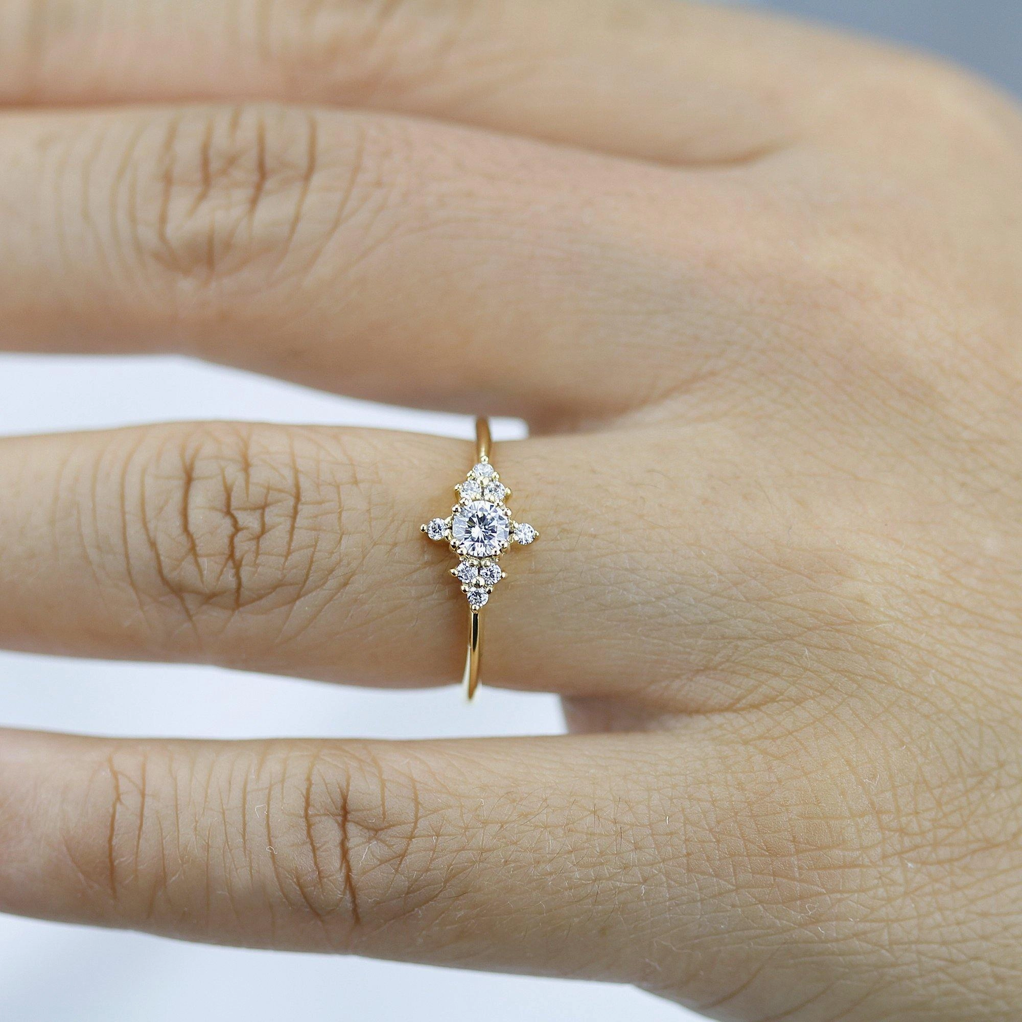 cluster engagement ring round | simple diamond ring designs unique